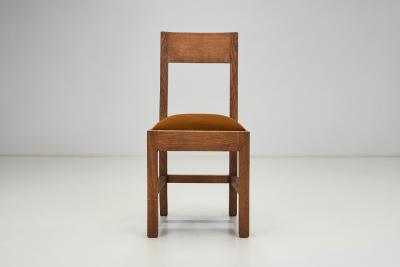 Set of Six Haagse School Oak Dining Chairs with Velour Seats Netherlands 1930s