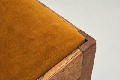 Set of Six Haagse School Oak Dining Chairs with Velour Seats Netherlands 1930s