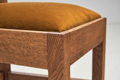 Set of Six Haagse School Oak Dining Chairs with Velour Seats Netherlands 1930s