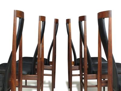 Set of Six High Back Brazilian Rosewood Dining Chairs Scandinavian c 1960s