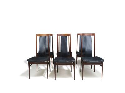 Set of Six High Back Brazilian Rosewood Dining Chairs Scandinavian c 1960s