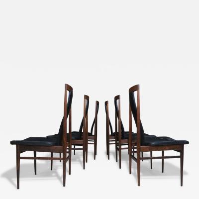 Set of Six High Back Brazilian Rosewood Dining Chairs Scandinavian c 1960s