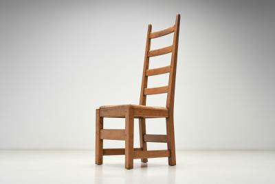 Set of Six High Back Oak and Rush Dining Chairs France ca 1950s
