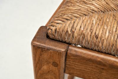 Set of Six High Back Oak and Rush Dining Chairs France ca 1950s