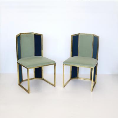 Set of Six Hollywood Regency Style Side Chairs with Brass Frames