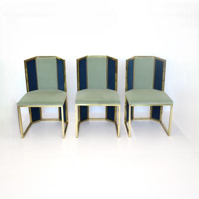 Set of Six Hollywood Regency Style Side Chairs with Brass Frames
