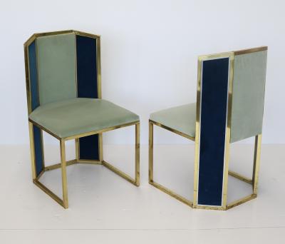 Set of Six Hollywood Regency Style Side Chairs with Brass Frames