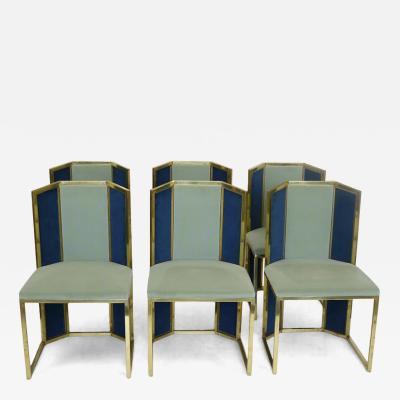 Set of Six Hollywood Regency Style Side Chairs with Brass Frames