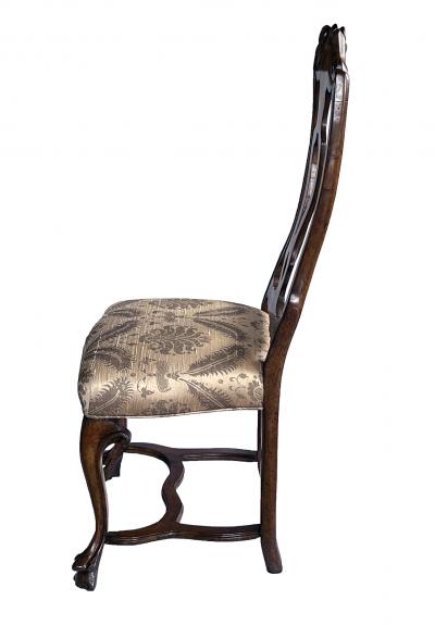 Set of Six Italian Rococo Style Carved Walnut Side Dining Chairs