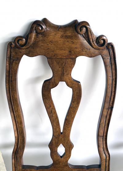 Set of Six Italian Rococo Style Carved Walnut Side Dining Chairs