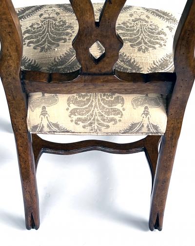 Set of Six Italian Rococo Style Carved Walnut Side Dining Chairs