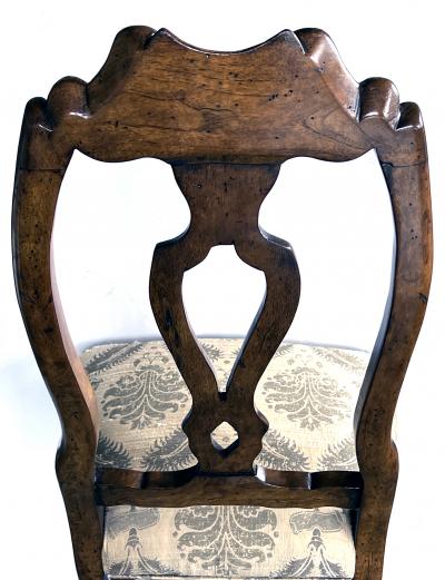 Set of Six Italian Rococo Style Carved Walnut Side Dining Chairs