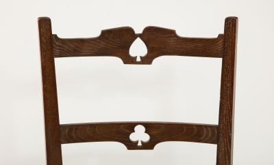 Set of Six Italian Walnut Rustic Ladder Back Chairs with Playing Card Motif