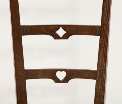 Set of Six Italian Walnut Rustic Ladder Back Chairs with Playing Card Motif