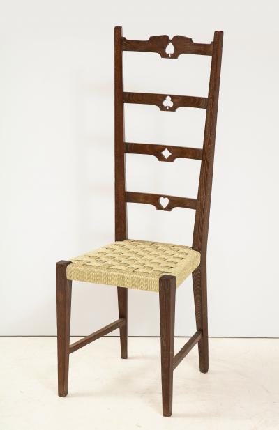 Set of Six Italian Walnut Rustic Ladder Back Chairs with Playing Card Motif