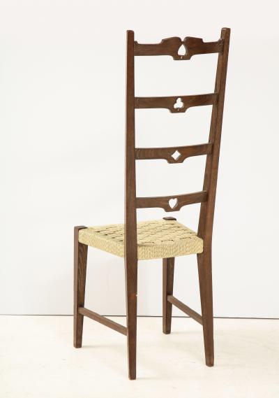 Set of Six Italian Walnut Rustic Ladder Back Chairs with Playing Card Motif