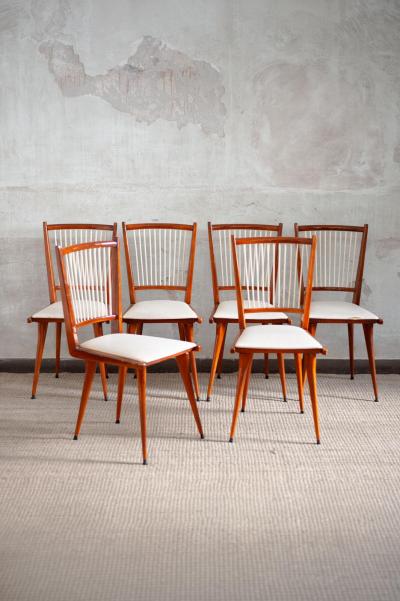 Set of Six Lacquered Wooden Chairs 1950s