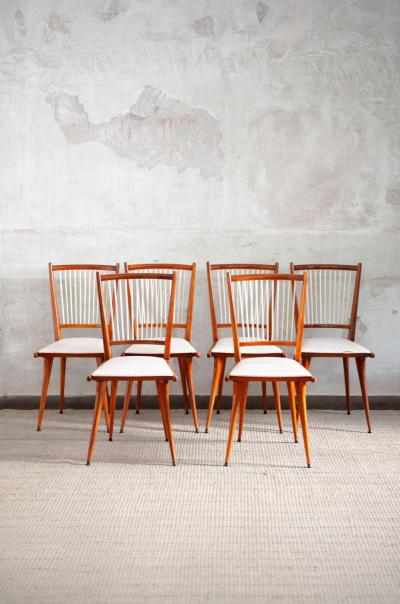 Set of Six Lacquered Wooden Chairs 1950s