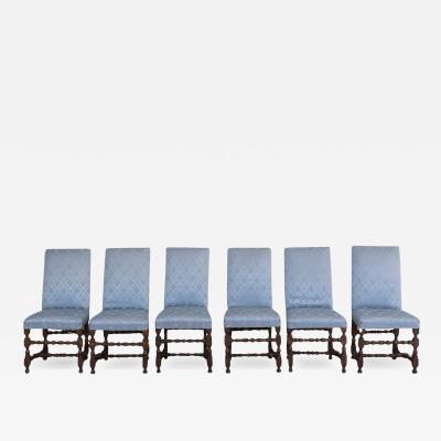 Set of Six Lombard Walnut Reel Turned Dining Chairs Early 18th Century