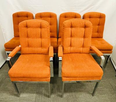 Set of Six Mid Century Modern Dining Chairs Milo Baughman Style Chrome Fabric