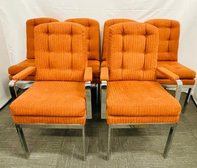 Set of Six Mid Century Modern Dining Chairs Milo Baughman Style Chrome Fabric