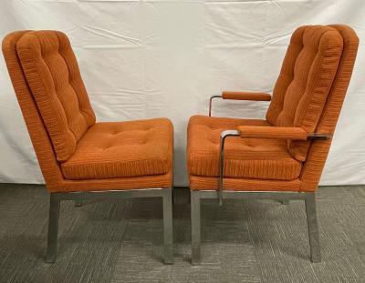 Set of Six Mid Century Modern Dining Chairs Milo Baughman Style Chrome Fabric