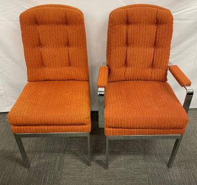 Set of Six Mid Century Modern Dining Chairs Milo Baughman Style Chrome Fabric