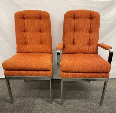 Set of Six Mid Century Modern Dining Chairs Milo Baughman Style Chrome Fabric