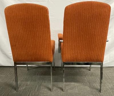 Set of Six Mid Century Modern Dining Chairs Milo Baughman Style Chrome Fabric