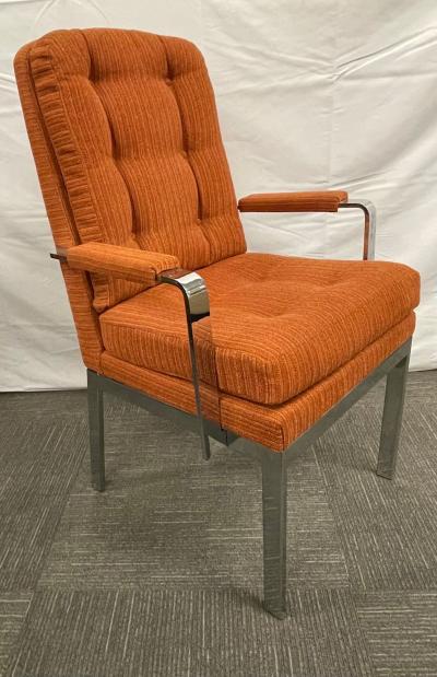 Set of Six Mid Century Modern Dining Chairs Milo Baughman Style Chrome Fabric