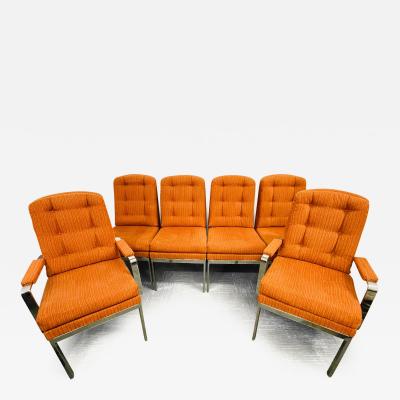 Set of Six Mid Century Modern Dining Chairs Milo Baughman Style Chrome Fabric