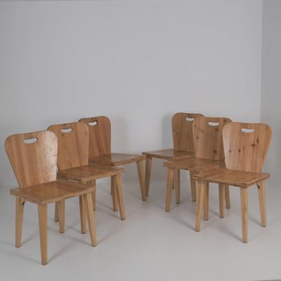 Set of Six Mid Century Modern Rustic Pine Chairs Finland 1950s