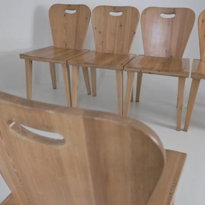 Set of Six Mid Century Modern Rustic Pine Chairs Finland 1950s