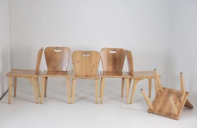 Set of Six Mid Century Modern Rustic Pine Chairs Finland 1950s