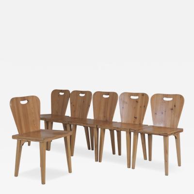 Set of Six Mid Century Modern Rustic Pine Chairs Finland 1950s