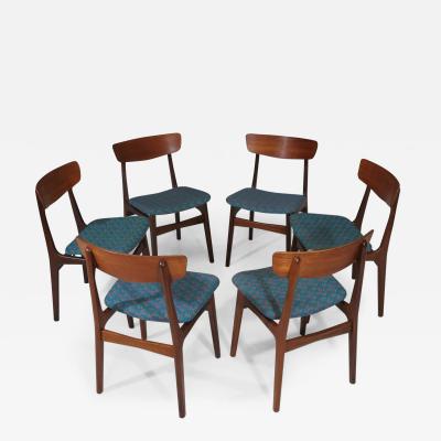 Set of Six Mid century Danish Teak Dining Chairs for Reupholstery