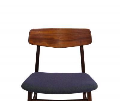 Set of Six Mid century Danish Teak Dining Chairs in Purple Wool Textile