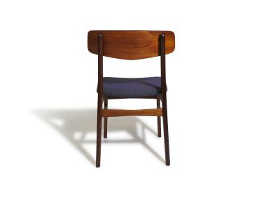 Set of Six Mid century Danish Teak Dining Chairs in Purple Wool Textile