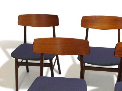 Set of Six Mid century Danish Teak Dining Chairs in Purple Wool Textile