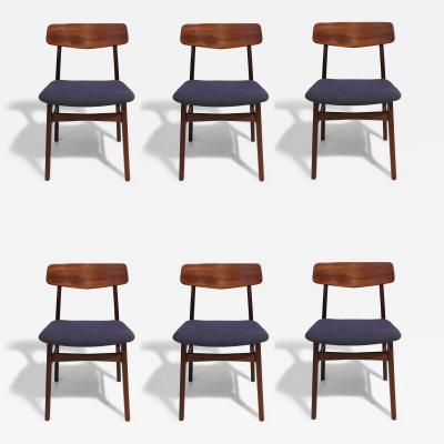 Set of Six Mid century Danish Teak Dining Chairs in Purple Wool Textile