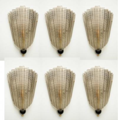 Set of Six Murano Glass Wall Sconces Art Deco Style in Stock