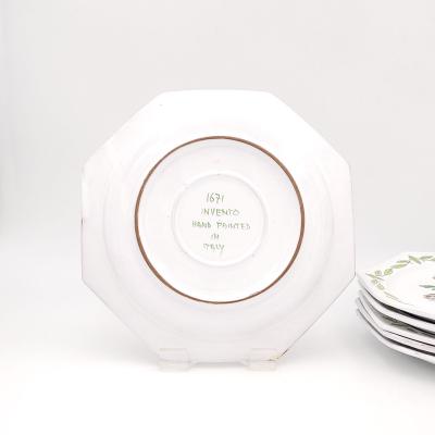 Set of Six Octagonal Fa ence Bird Plates Italy circa 1950