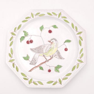 Set of Six Octagonal Fa ence Bird Plates Italy circa 1950