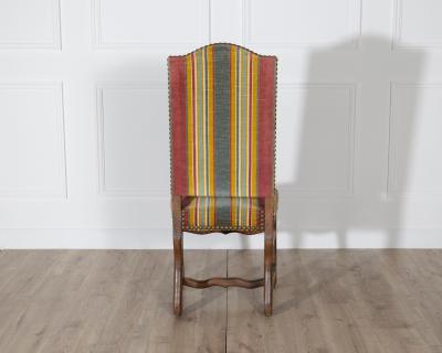 Set of Six Pegged Oak Mutton Leg Dining Chairs with Striped Upholstery
