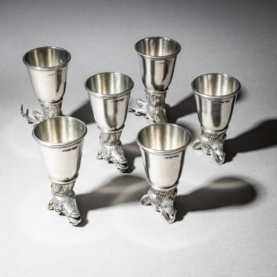 Set of Six Pewter Stirrup Cups by Forst Italy 1970s