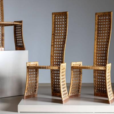 Set of Six Rattan Side Chairs attr to Danny Ho Fong for Tropi Cal Italy 1970s