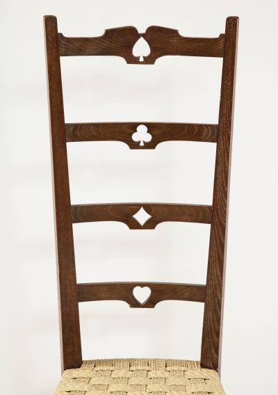 Set of Six Rustic Italian Walnut Ladder Back Chairs Tuscany 1960