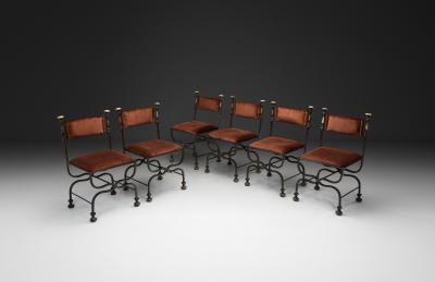 Set of Six Savonarola Dining Chairs with Burnt Orange Upholstery Italy 1960s