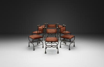 Set of Six Savonarola Dining Chairs with Burnt Orange Upholstery Italy 1960s