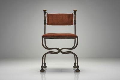 Set of Six Savonarola Dining Chairs with Burnt Orange Upholstery Italy 1960s